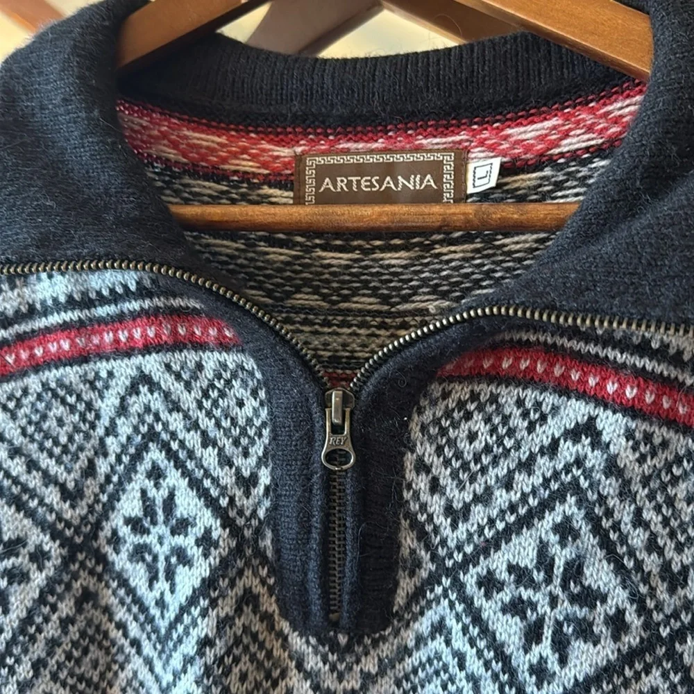 Alpaca Blend Fair-isle Quarter Zip Pullover Sweater Large